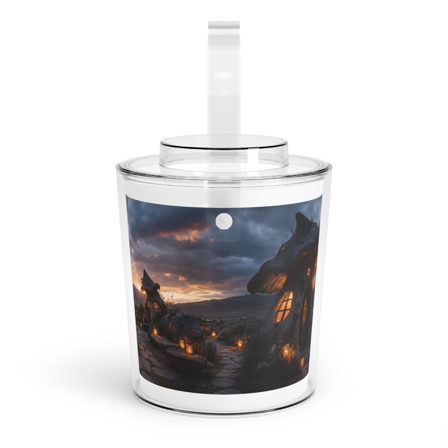 Twilight Mushroom Cottage Ice Bucket with Tongs – Secret Garden Sanctuary