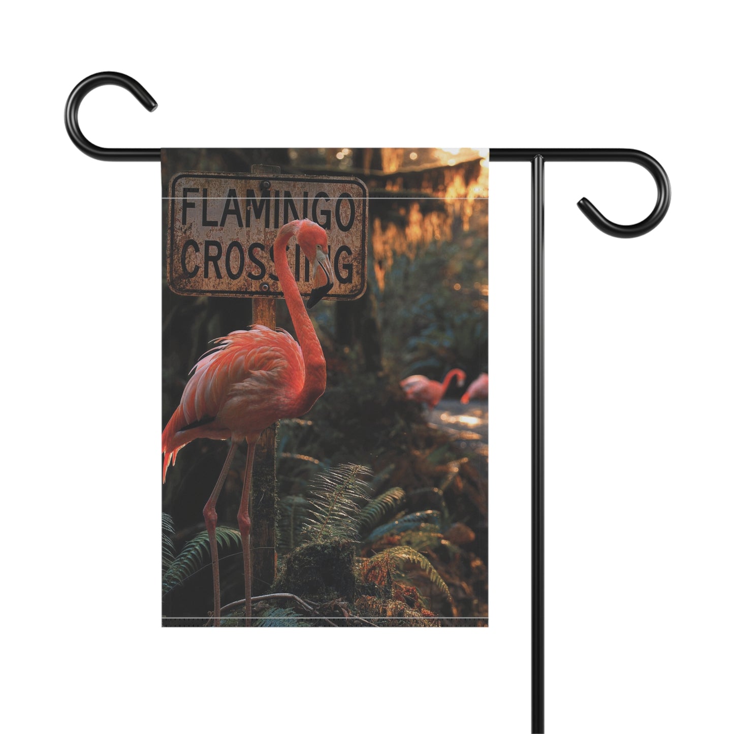 Flamingo Crossing Sign Garden Flag - Tropical Wildlife Art