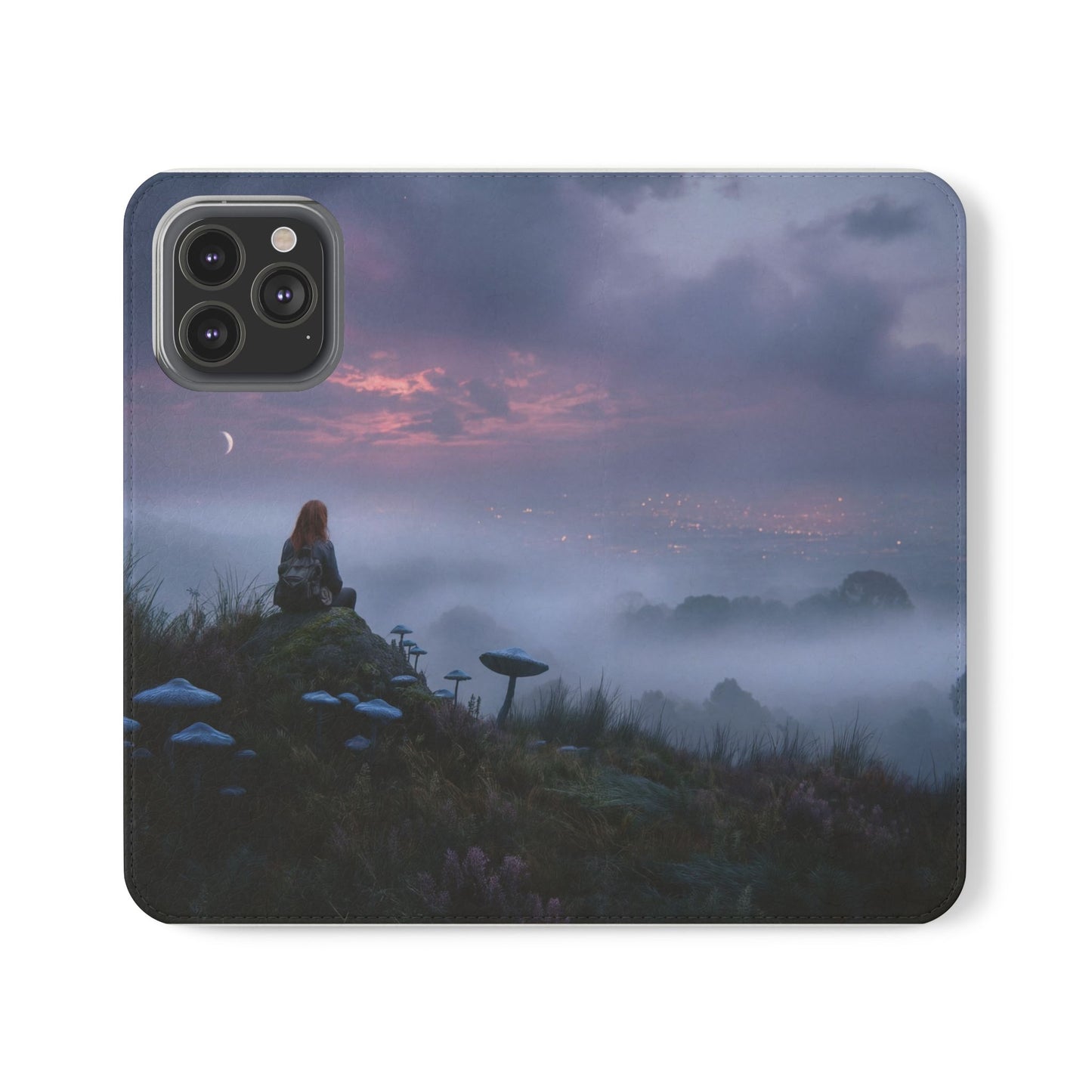 Misty Hilltop Flip Cases – Red-Haired Wanderer at Twilight