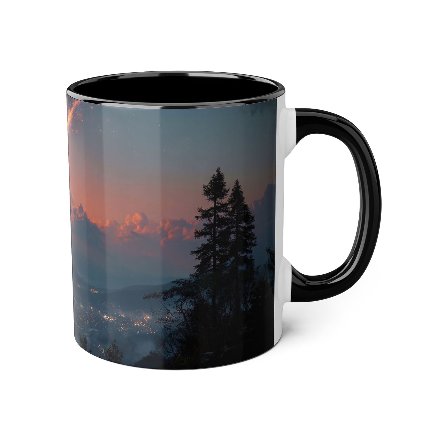 Meteor Over Valley Accent Mugs, 11oz – Fiery Skyfall from Twilight Cliffs