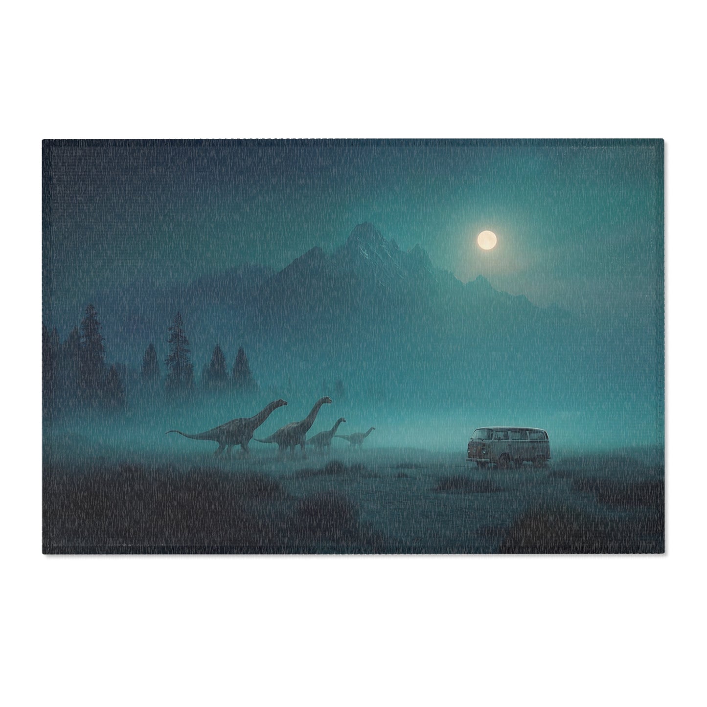 Moonlit Dinosaur Migration Rug – Vintage Van & Misty Peaks