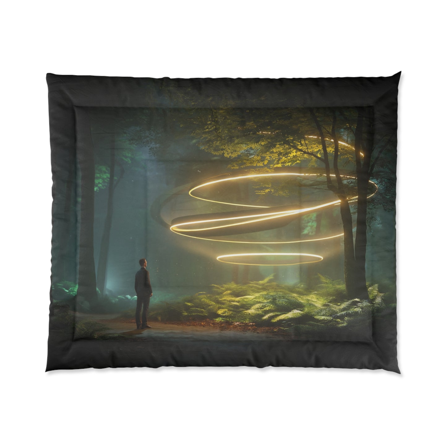 Spiral Light Guardian Comforter – Glowing Rings Forest Tapestry