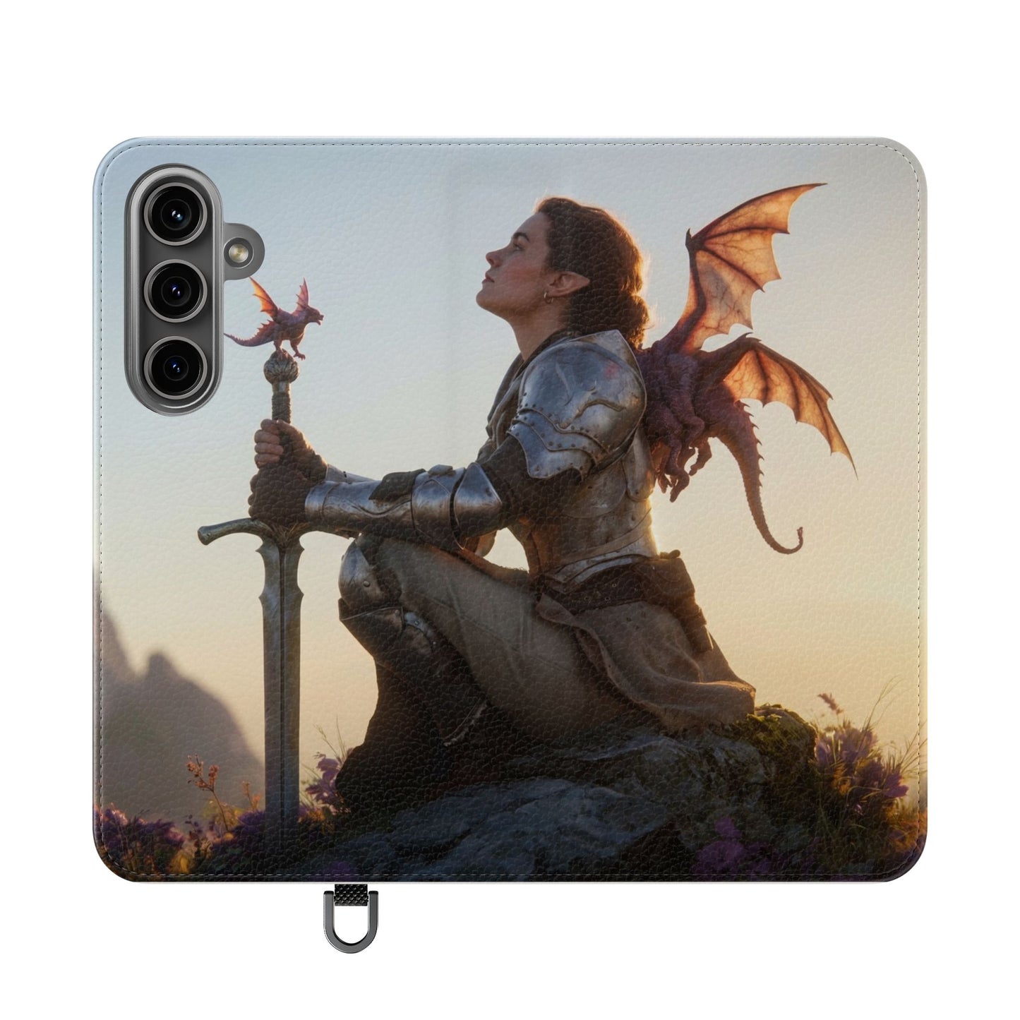 Dragon Knight Flip Cases – Sunlit Sentinel with Mini Drake and Sword