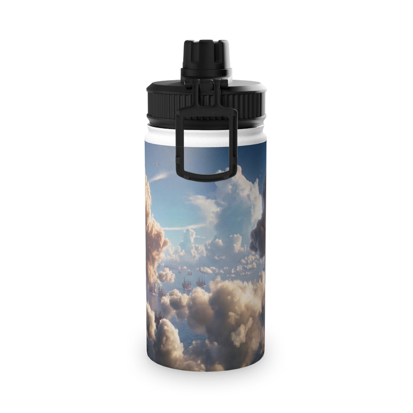 Armada Through Clouds Stainless Steel Water Bottle, Sports Lid – Golden Fleet at Dawn