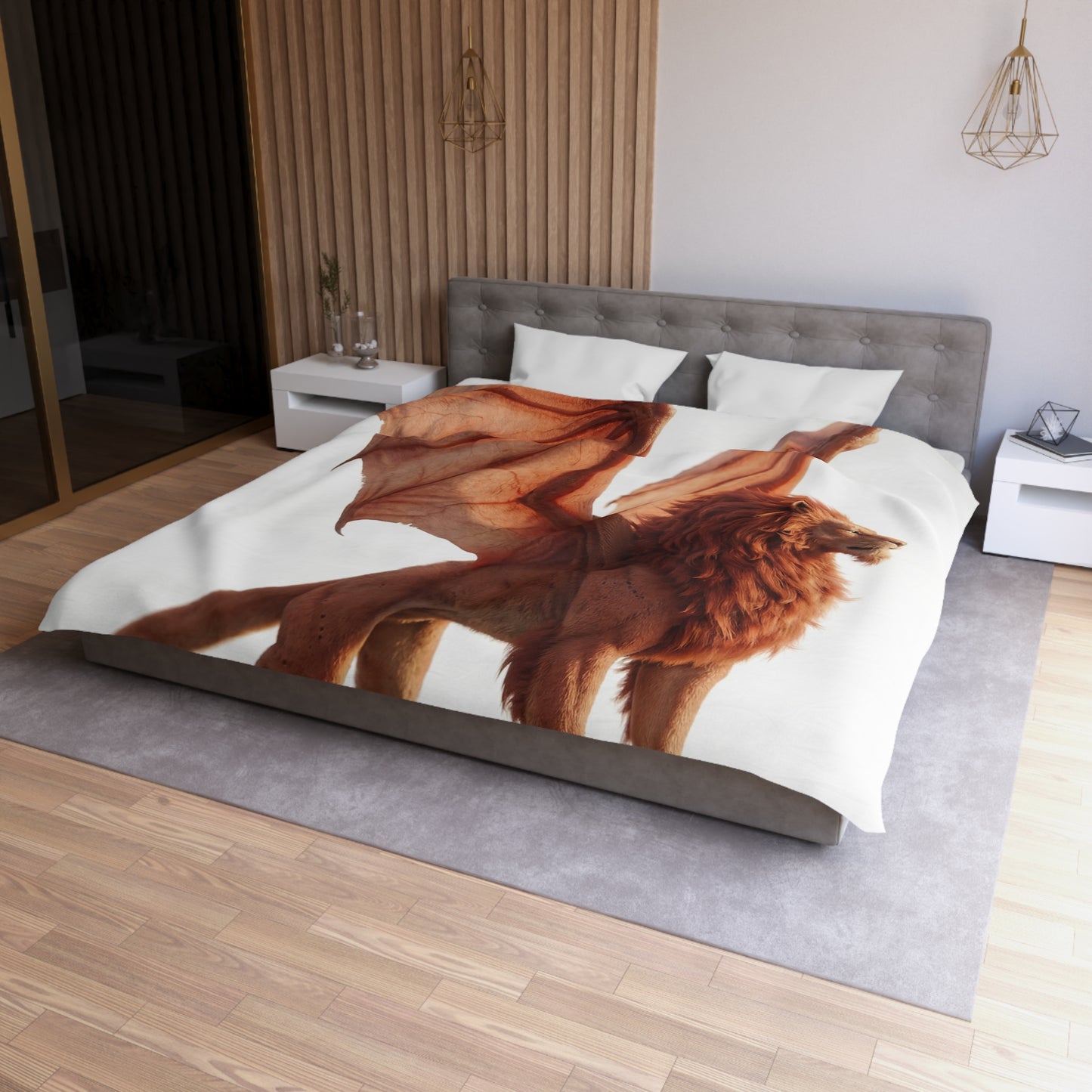Winged Lion Sentinel Microfiber Duvet Cover – Sunset Throne of Warmth
