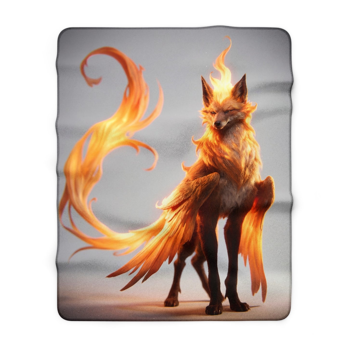 Phoenix Fox Sherpa Fleece Blanket – Warmth of a Flame-Winged Sentinel