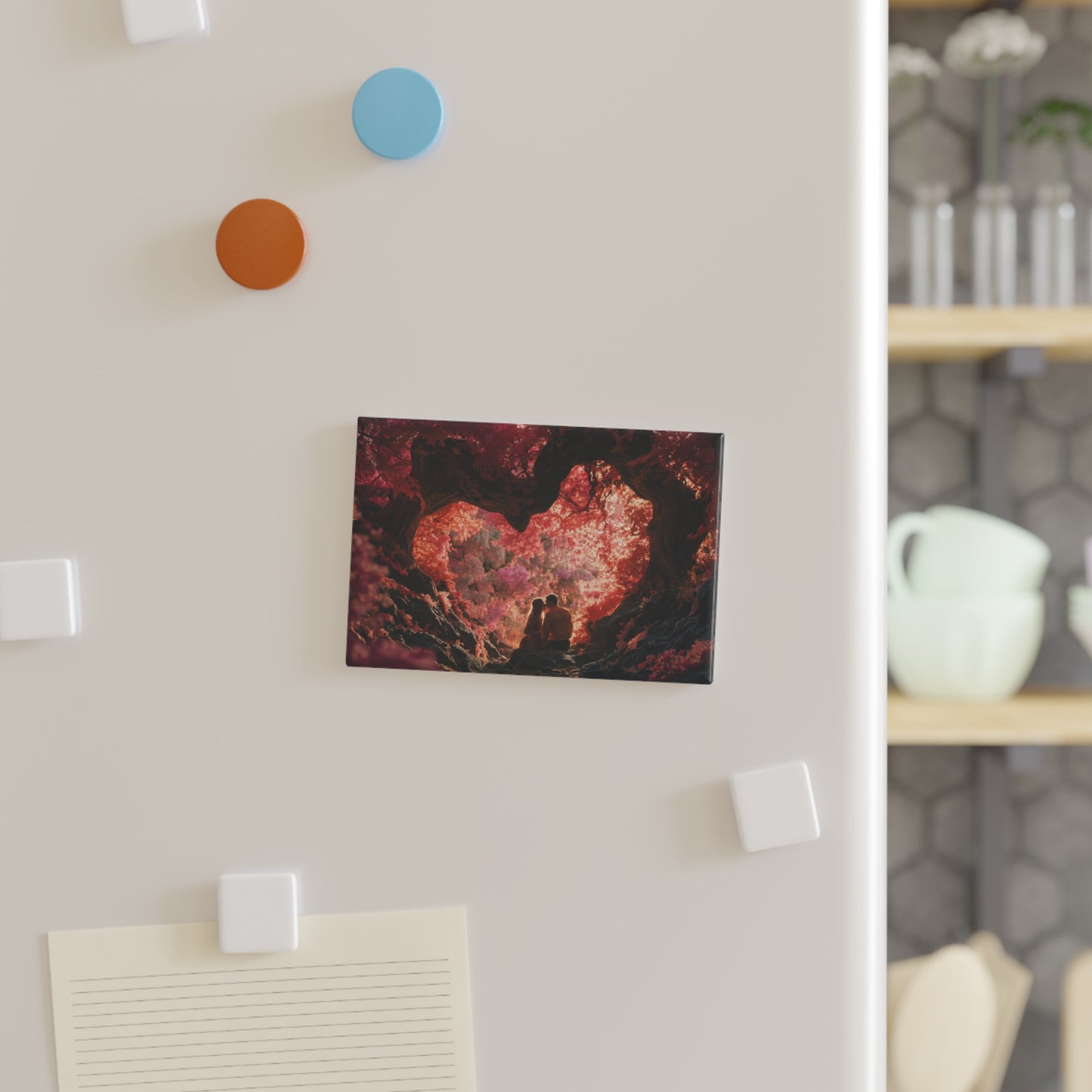 Love in the Crimson Canopy Button Magnet, Rectangle (1 & 10 pcs) – Whispers of a Secret Garden