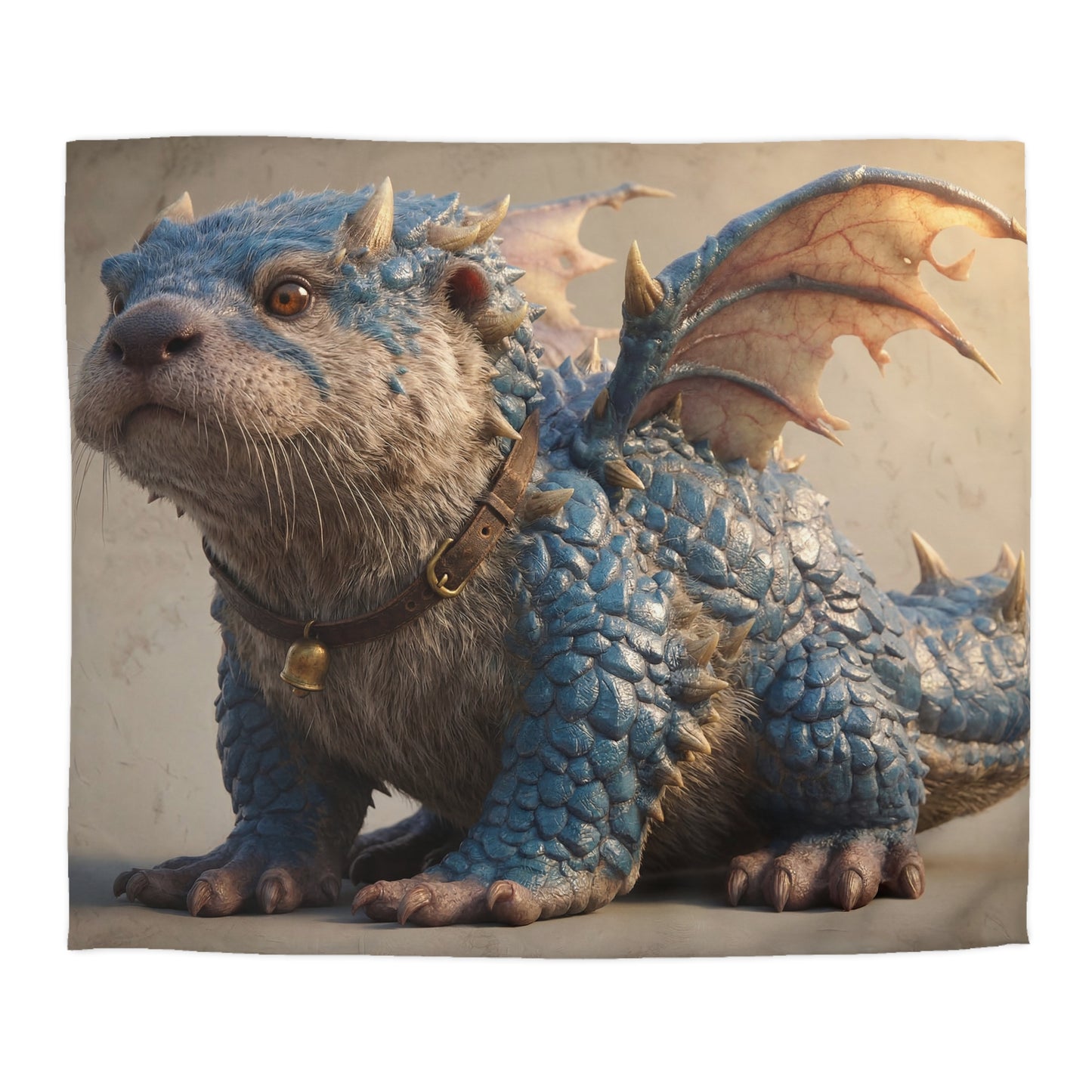 Azure Dragon Otter Microfiber Duvet Cover – Whimsical Guardian with Winged Grace