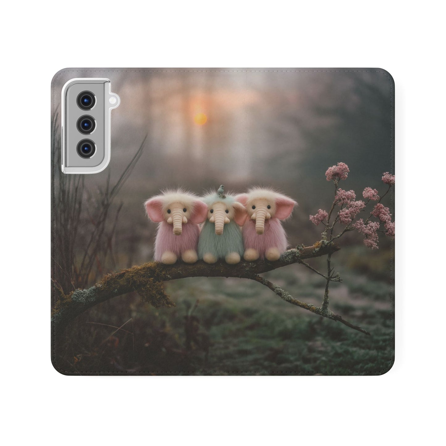 Mossy Branch Elephants Flip Cases – Pastel Fluff Guardians