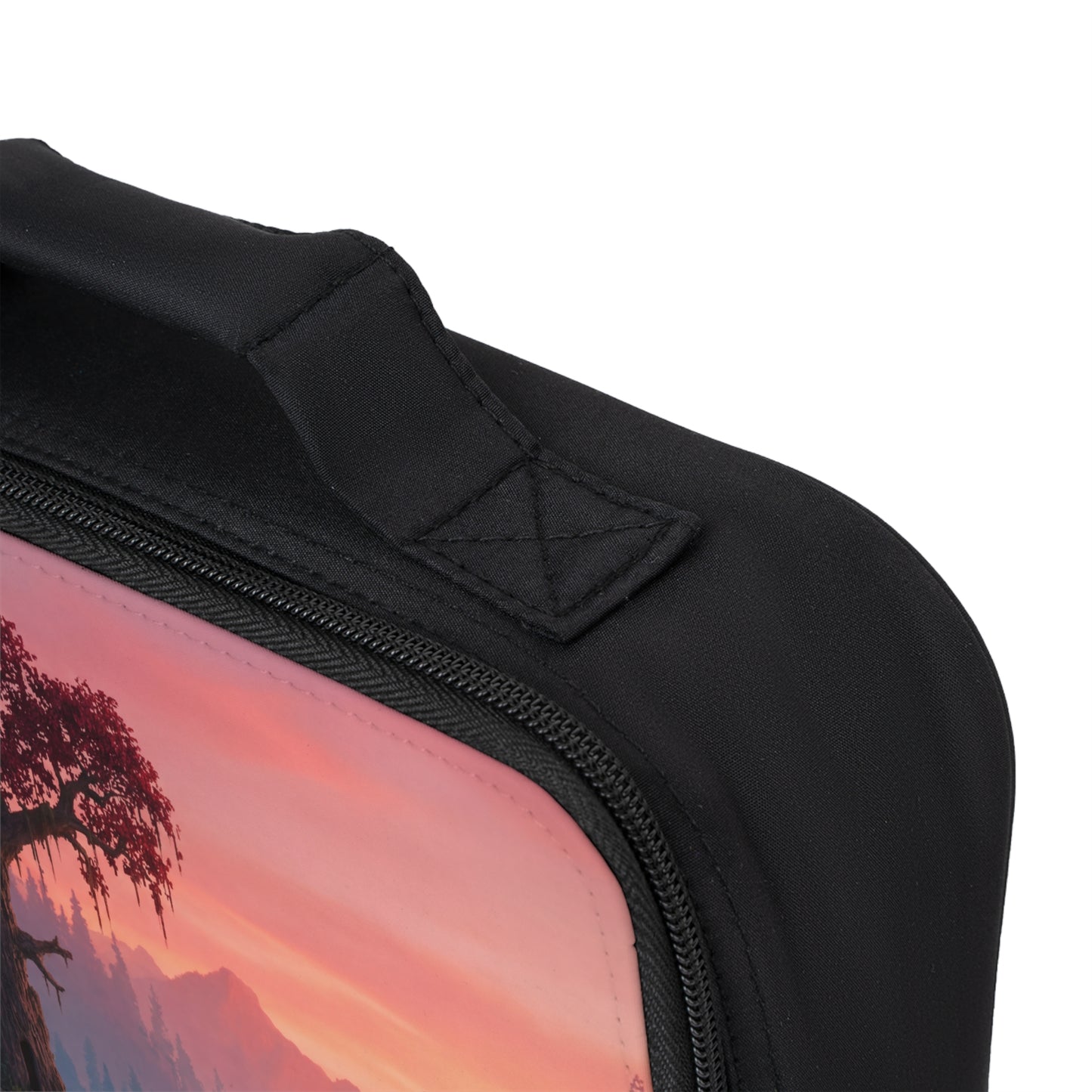Crimson Sentinel Tree Lunch Bag – Sunset Bridge to the Whispering Woods
