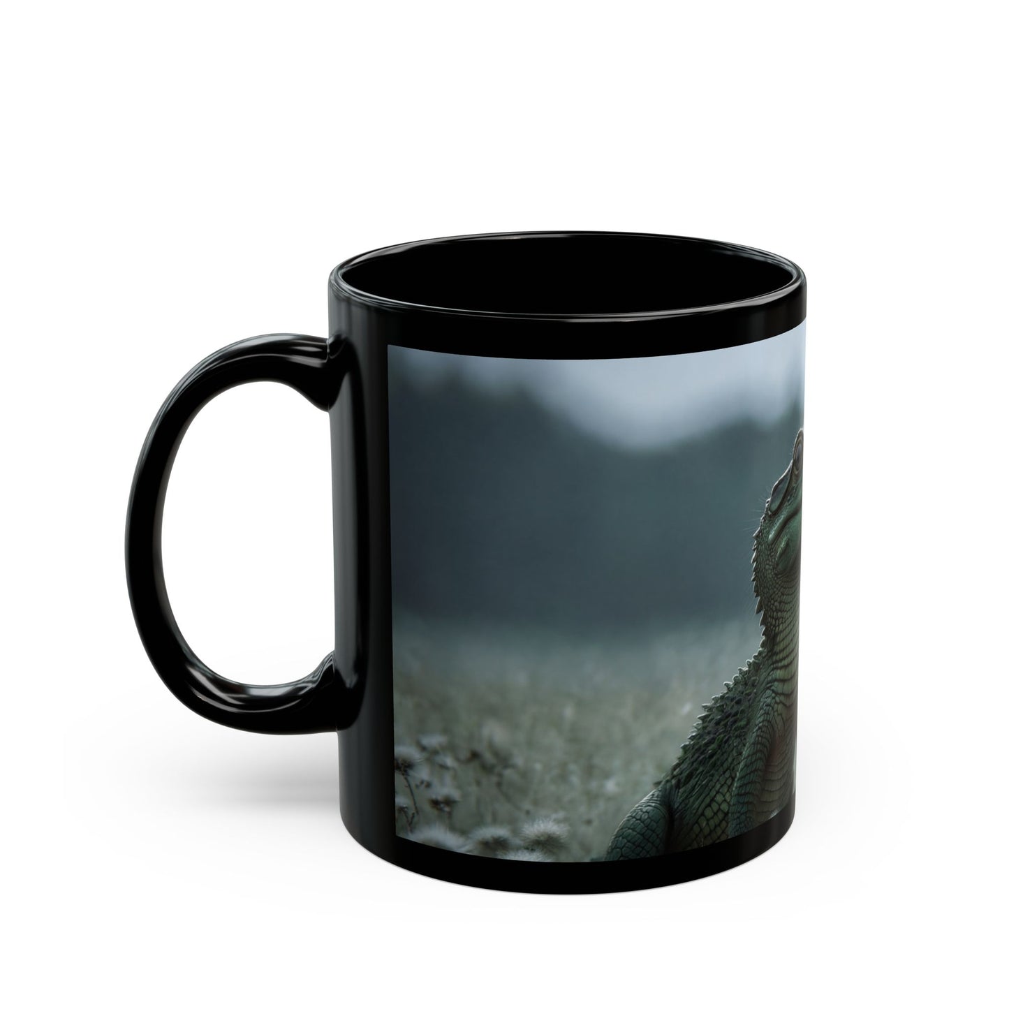 Curious Caiman Black Mug – Azure Butterfly Encounter