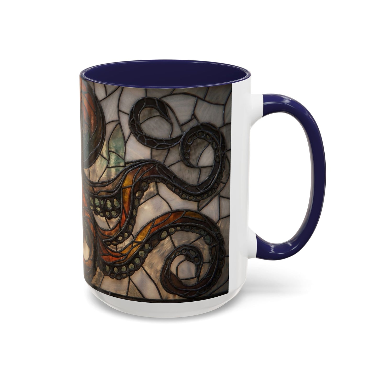 Stained Glass Octopus Accent Coffee Mug – Amber Tentacle Mosaic Art