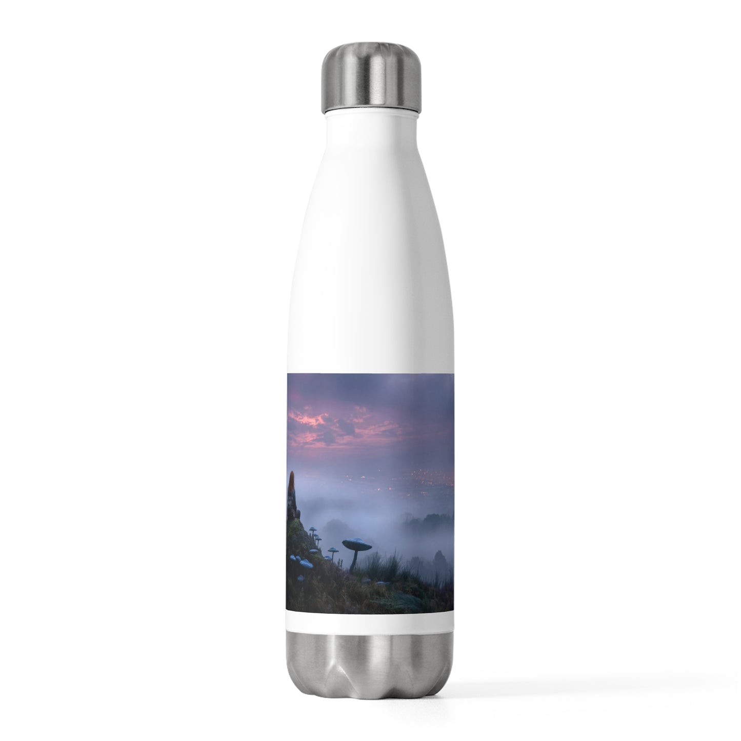 Moonlit Sentinel 20oz Insulated Bottle – Twilight Vista with Crescent Moon