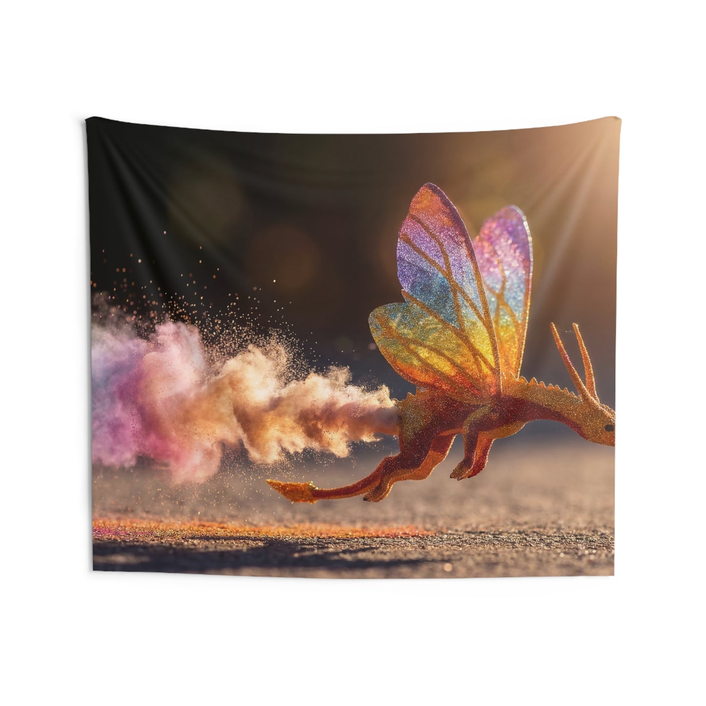Glitter Dragon in Flight Indoor Wall Tapestries – Sunset Powder Trail Fantasy