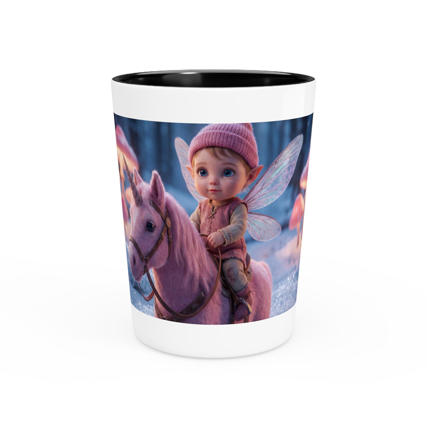 Pink Unicorn Forest Shot Glass – Tiny Knight on a Snowy Ride