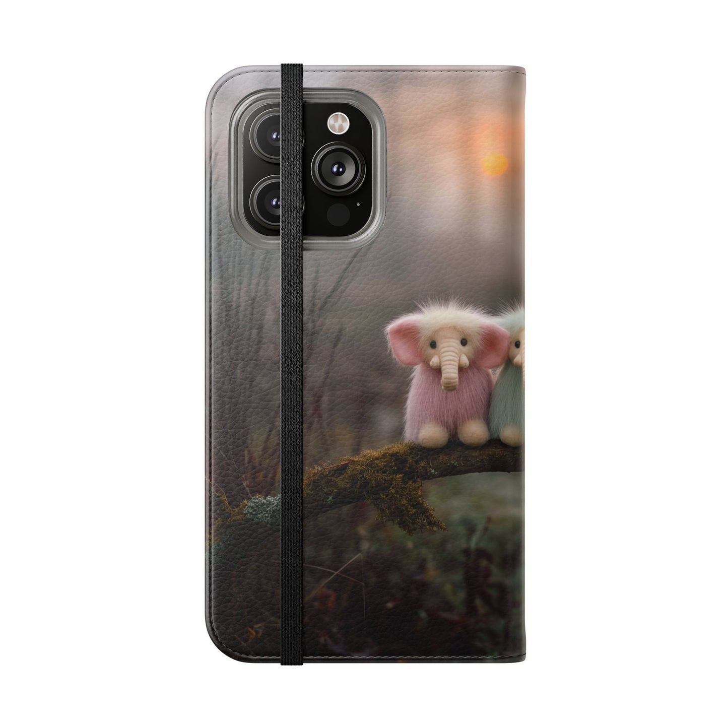 Mossy Branch Elephants Flip Cases – Pastel Fluff Guardians