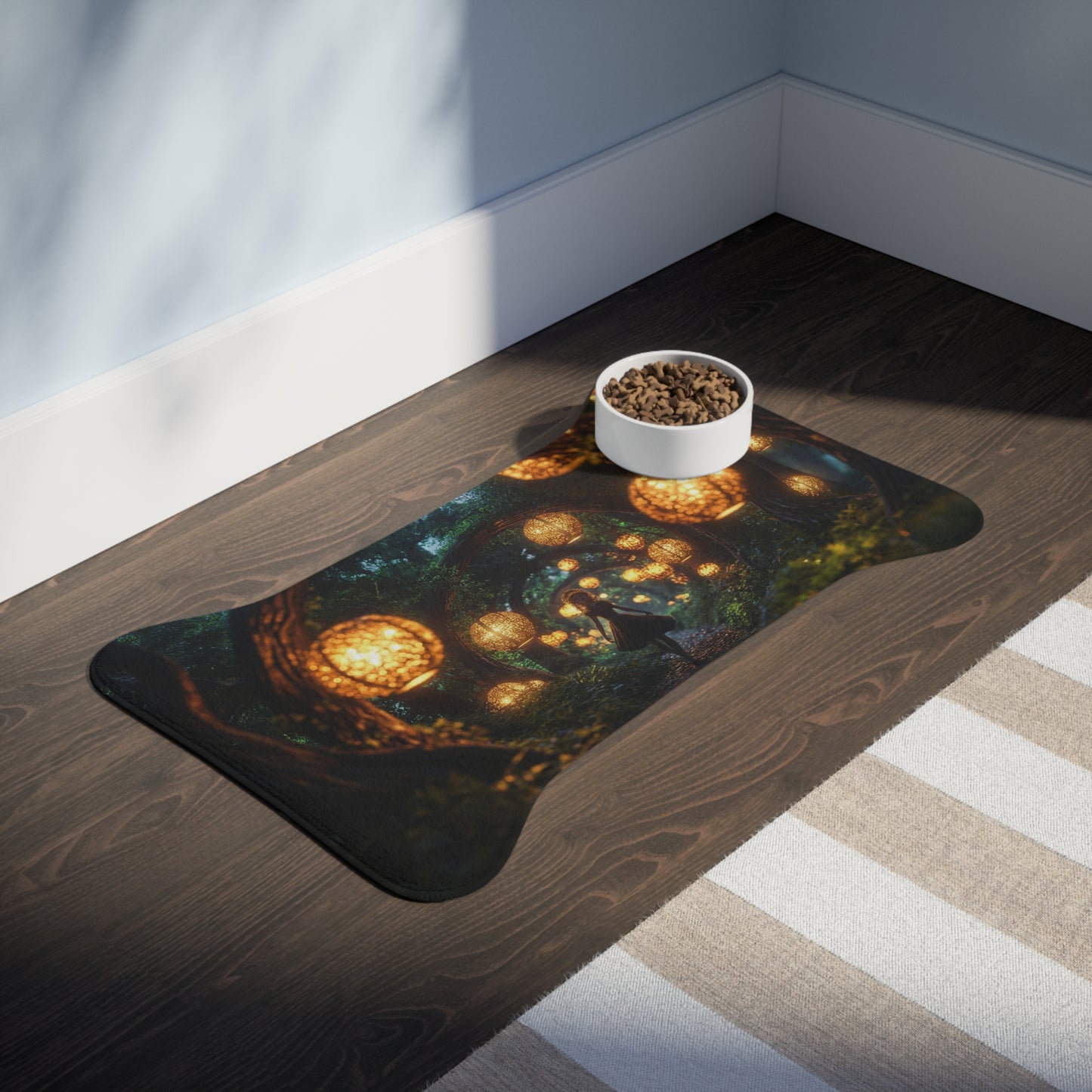 Luminous Forest Path Pet Feeding Mats – Warm Lantern Walkway