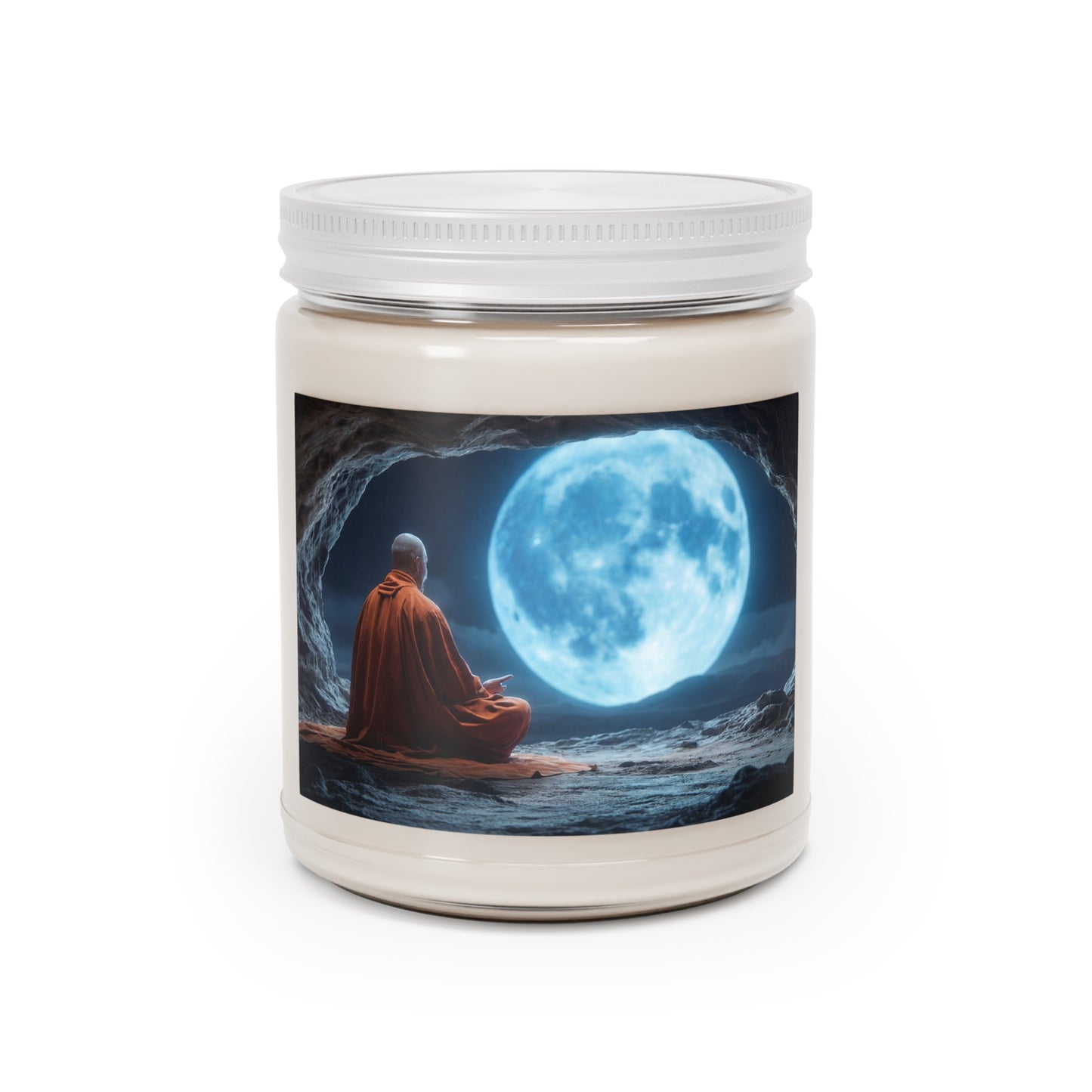 Moonlit Meditation Monk Scented Soy Candles with White Lid, 9oz – Serene Night Sanctuary