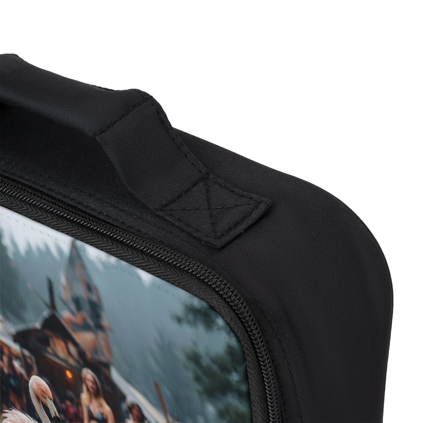Rain-Slicked Flamingo Lunch Bag – Forest Festival Serenity
