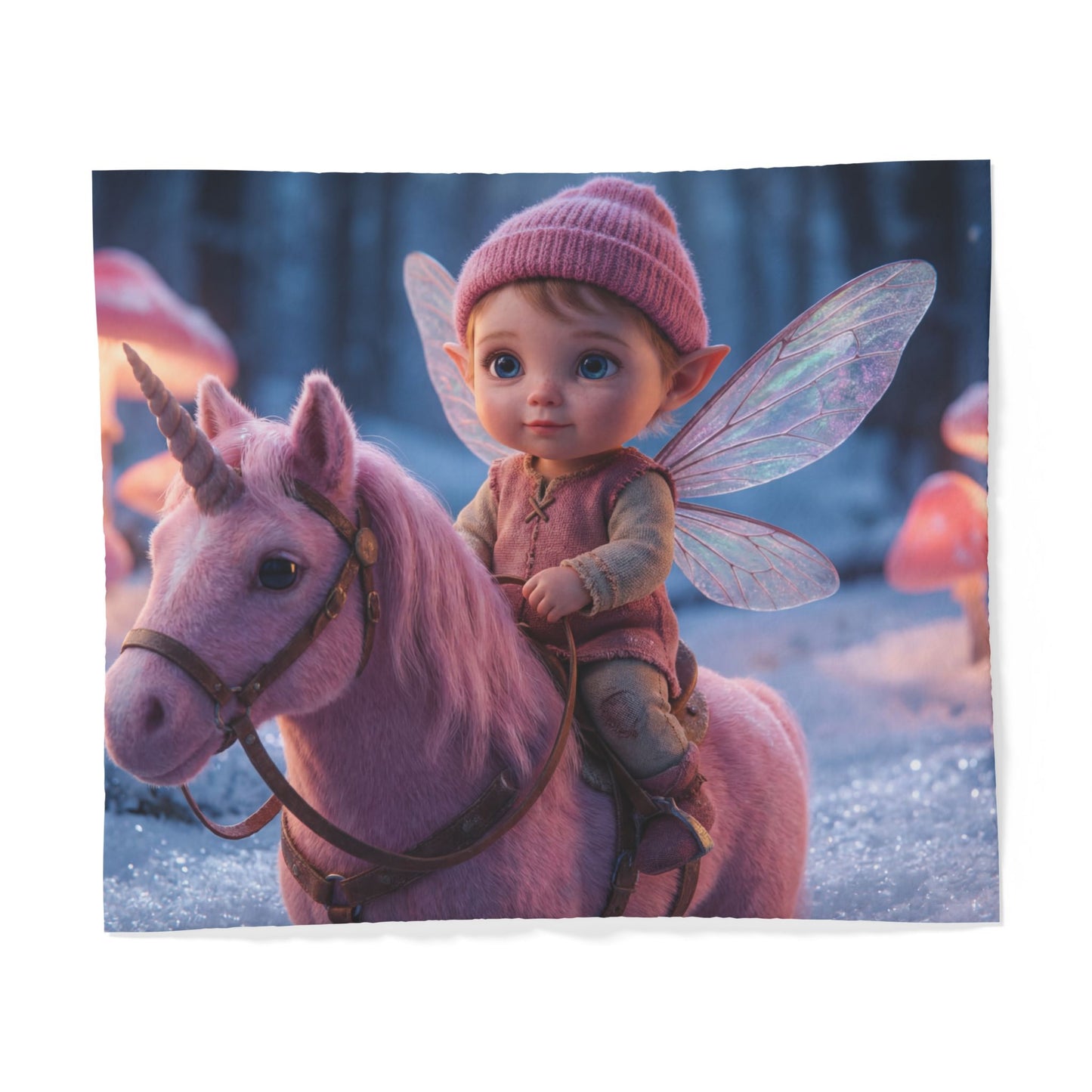 Pink Pixie Unicorn Duvet Cover – Frosty Forest Guardian Scene