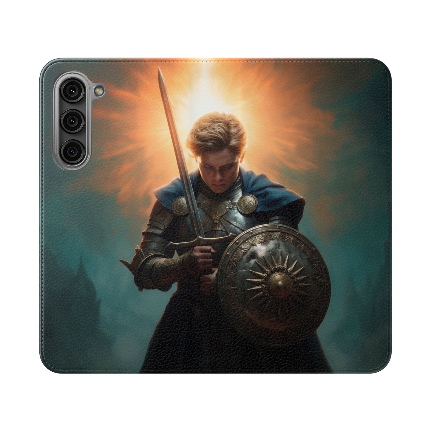 Dawn-Forged Knight Flip Cases – Radiant Armor Against Misty Skies