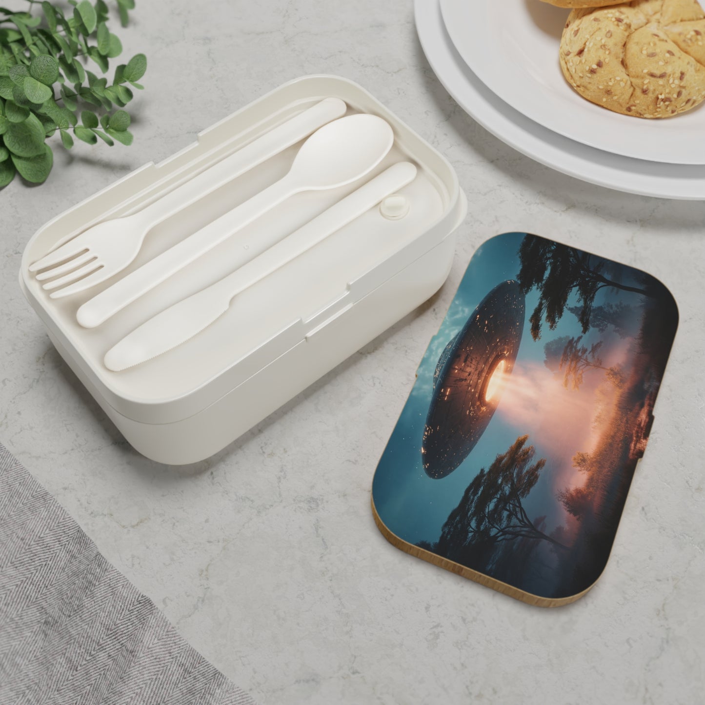 Celestial Arrival Bento Lunch Box – Warm Light Over Savannah Night