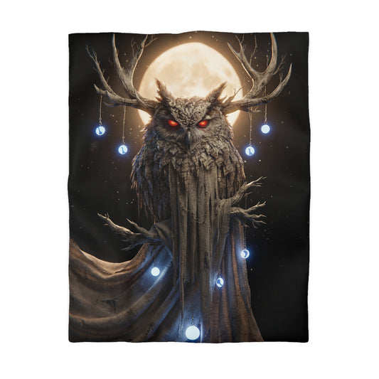 Moonlit Owl Sentinel Microfiber Duvet Cover – Watchful Wisdom Under Full Glow
