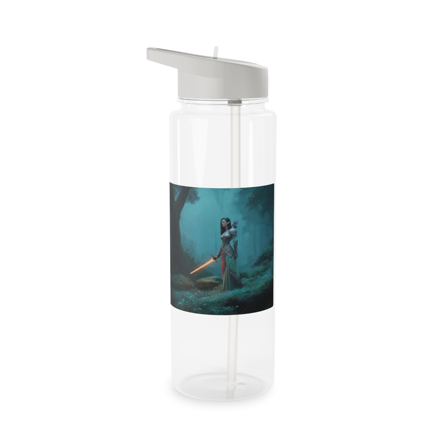 Glowing Blade Elven Sentinel Tritan Water Bottle – Misty Forest Guardian