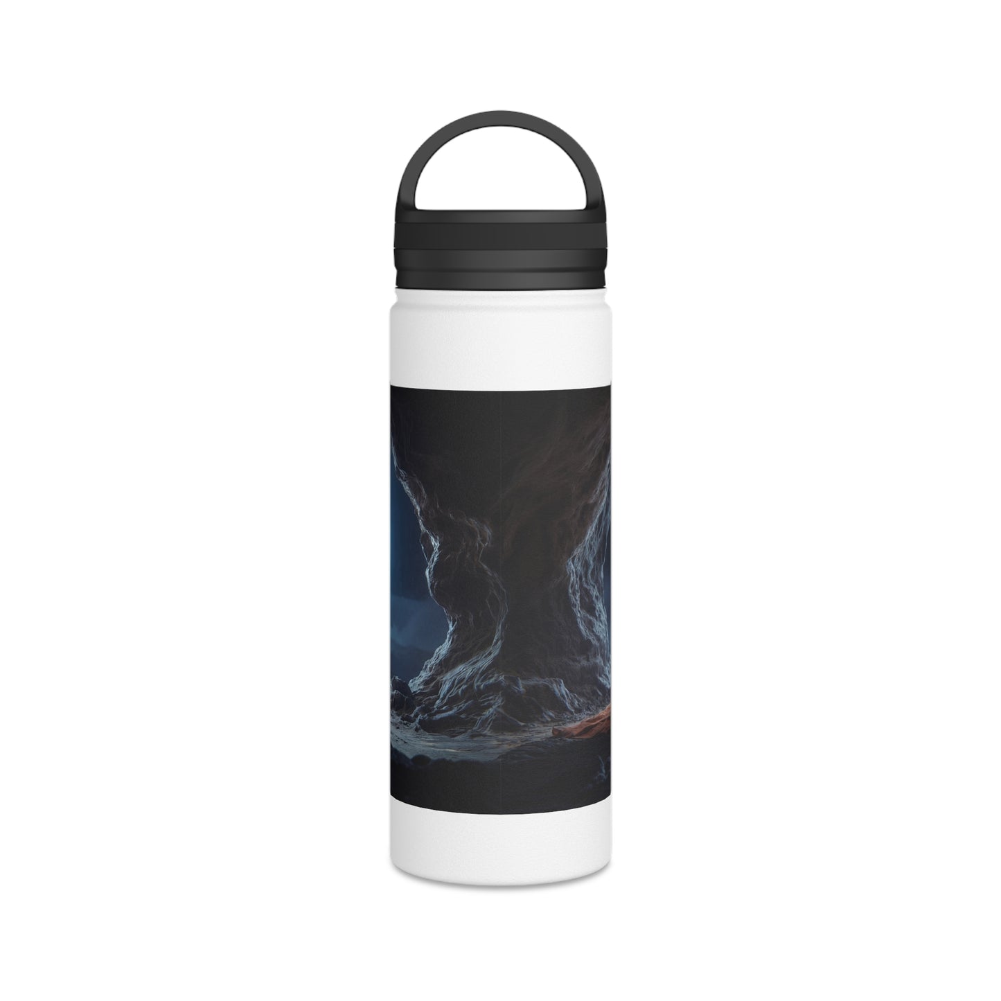 Moonlit Meditation Monk Stainless Steel Water Bottle, Handle Lid – Silent Stillness Under Celestial Glow
