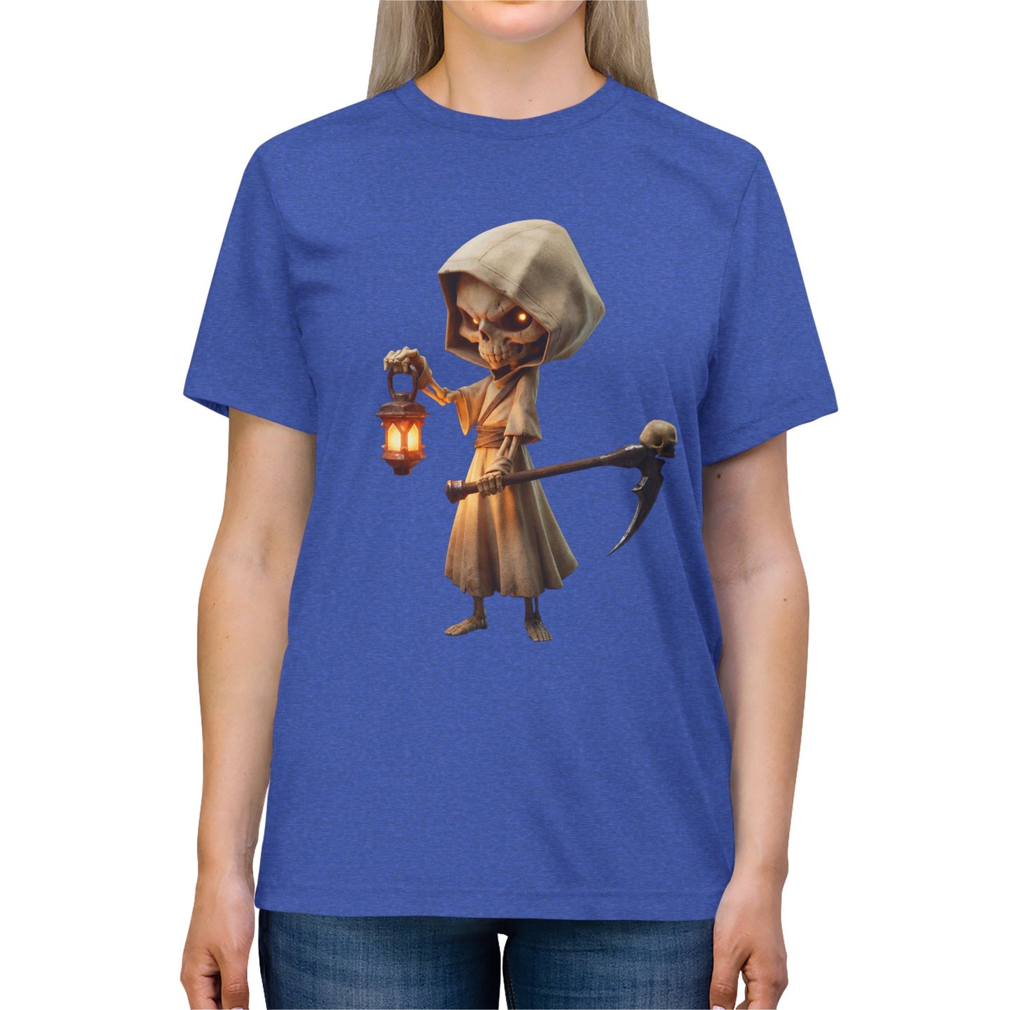 Lantern-Wielding Skeleton Hoodie Tee – Warm Glow Guardian Graphic