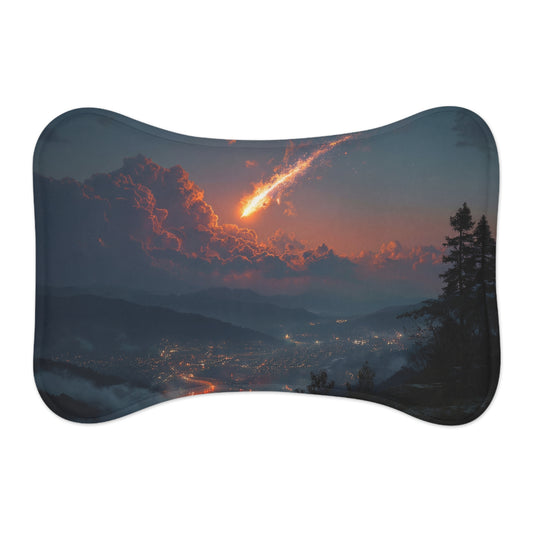 Meteor Over Valley Pet Feeding Mats – Fiery Trail Across Twilight Hills