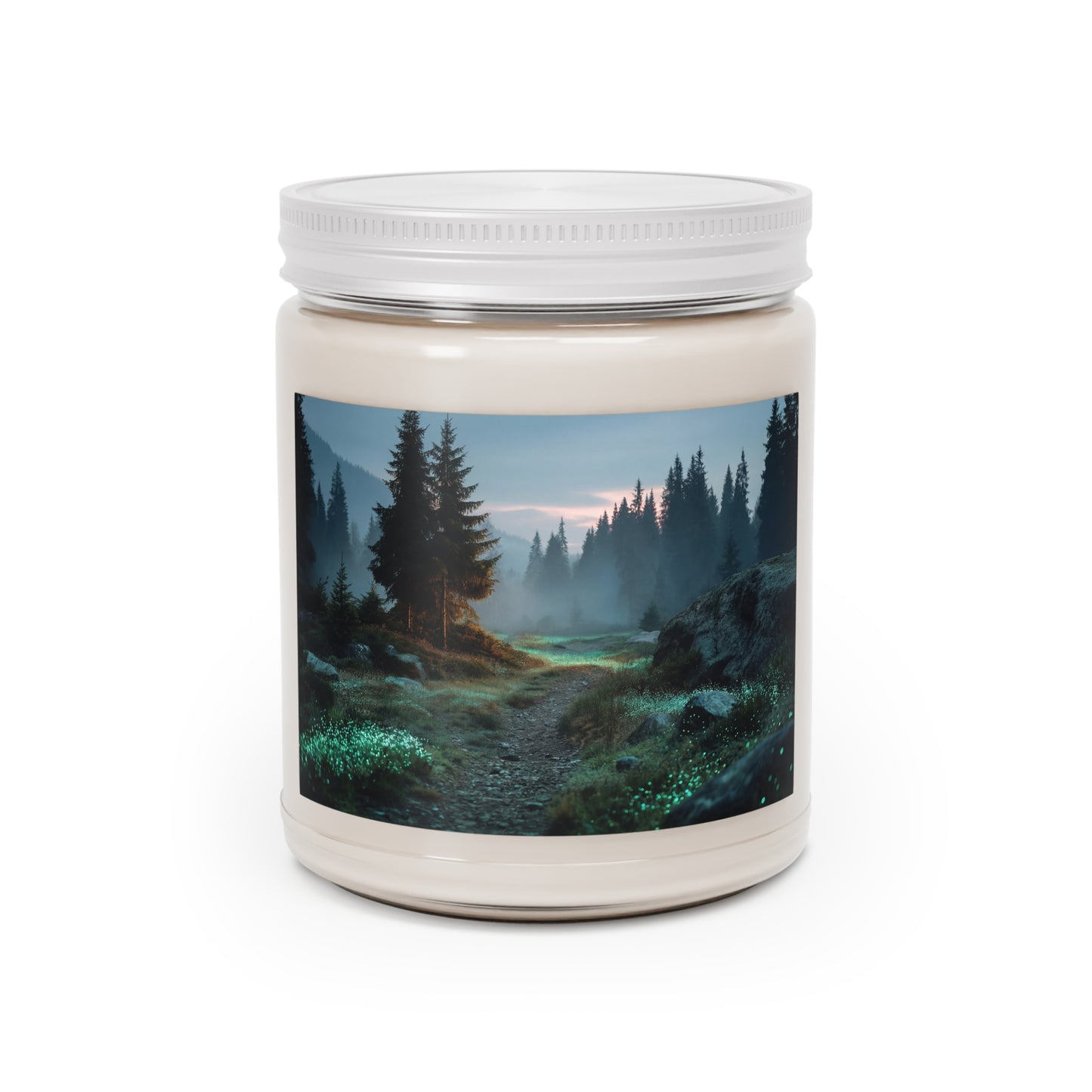 Twilight Glade Scented Soy Candles with White Lid, 9oz – Bioluminescent Forest Pathway