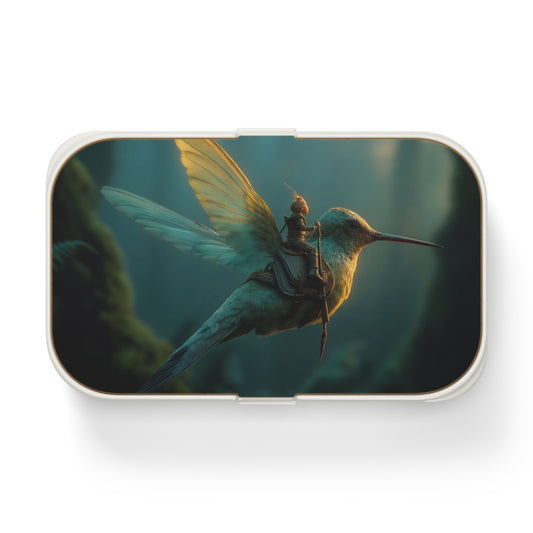 Tiny Knight on Hummingbird Bento Lunch Box – Whispers of the Emerald Canopy