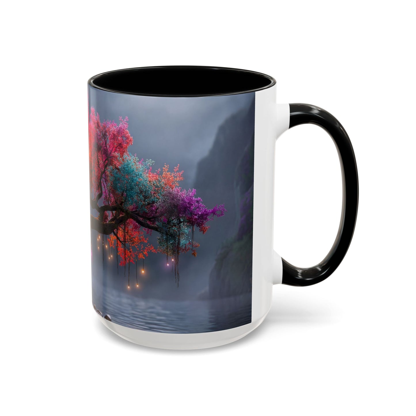 Prismatic River Tree Accent Coffee Mug (11, 15oz) – Neon Canopy Moonlight Reflections