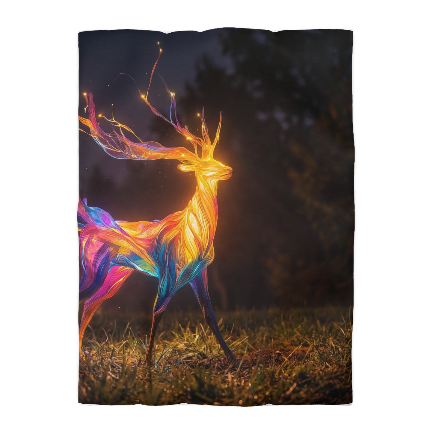 Chromatic Stag Microfiber Duvet Cover – Night Garden Luminescence