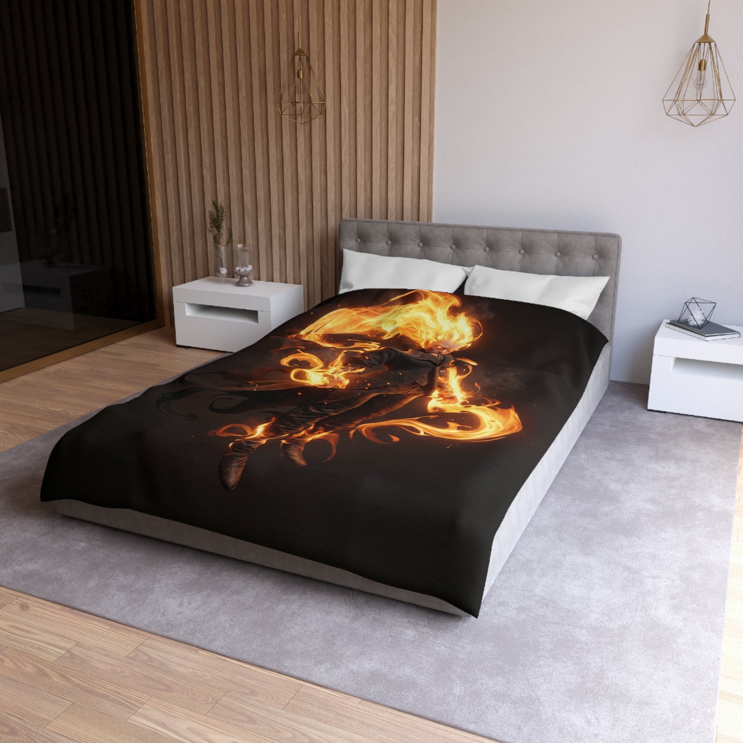 Flame-Weaver Duvet Cover – Sovereign of Ember and Shadow