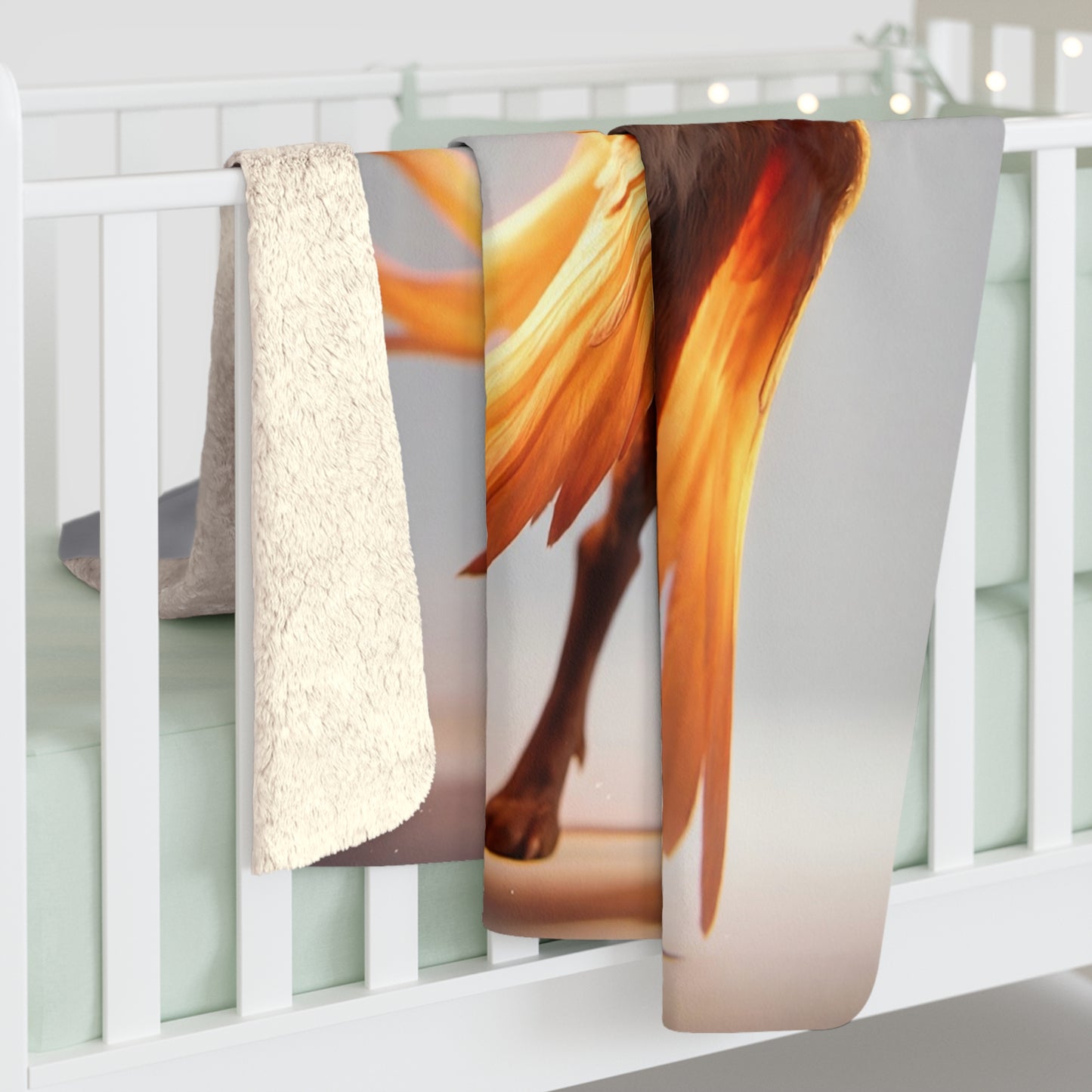 Flame-Fox Guardian Sherpa Fleece Blanket – Ember Wings and Fiery Mane