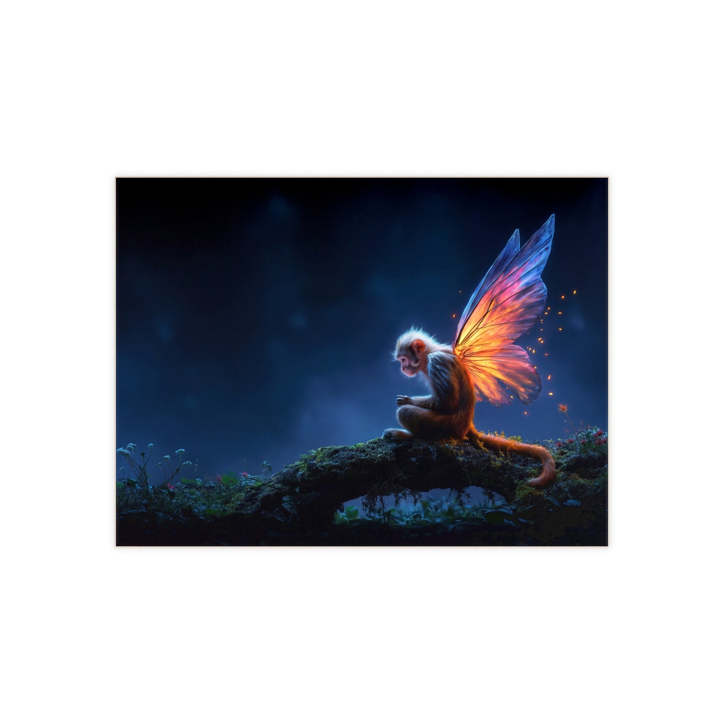 Winged Monkey Nightdream Ceramic Photo Tile – Luminescent Forest Guardian