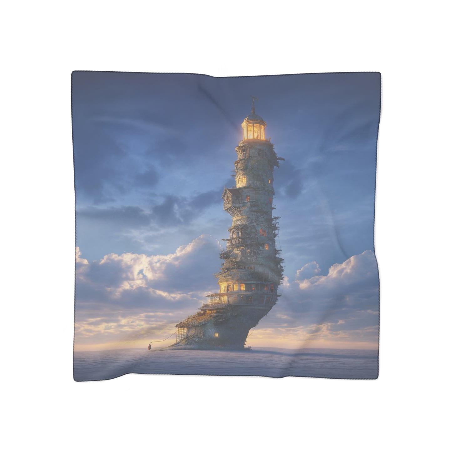 Skyward Beacon Poly Scarf – Twilight Lighthouse Dreamscape
