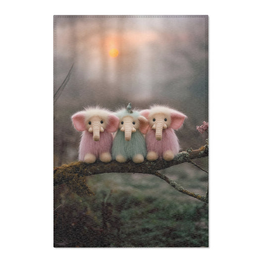 Three Furry Elephant Friends Area Rugs – Dawn’s Whisper in the Misty Wood