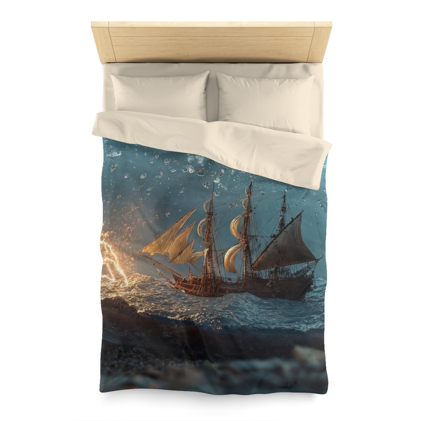 Storm-Sailed Ship in Bottle Microfiber Duvet Cover – Pocketed Ocean Dreamscape