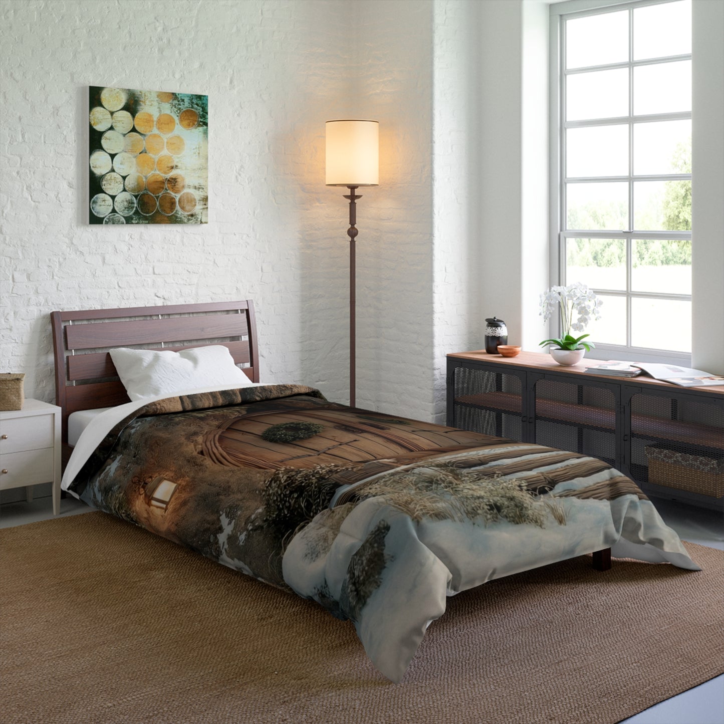 Winter Hollow Treehouse Comforter – Snow-Kissed Hearth at Dusk