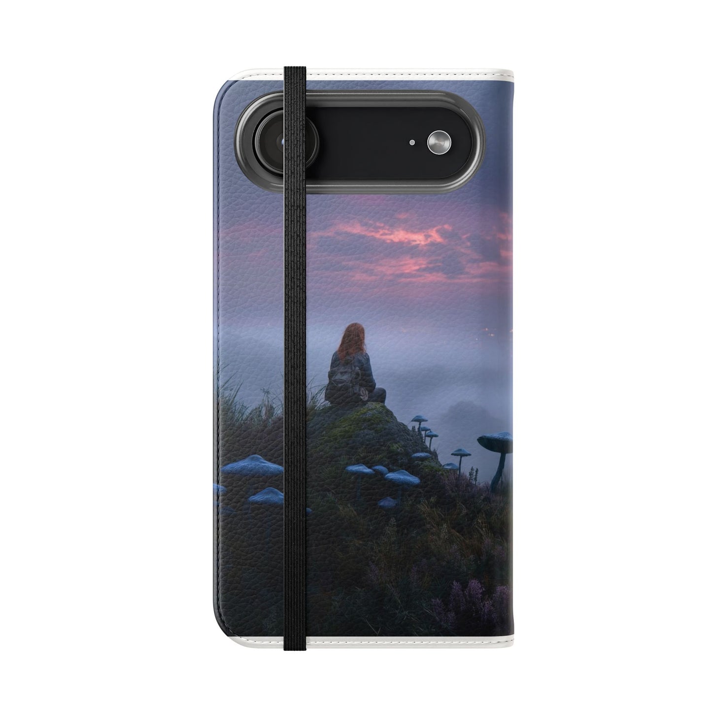 Misty Hilltop Flip Cases – Red-Haired Wanderer at Twilight