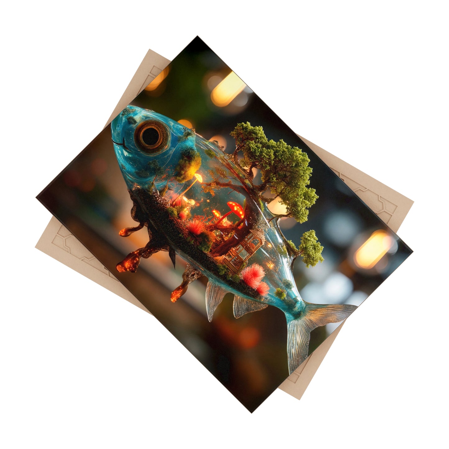 Forest Within Fish Ceramic Photo Tile – Bioluminescent Underwater Sanctuary