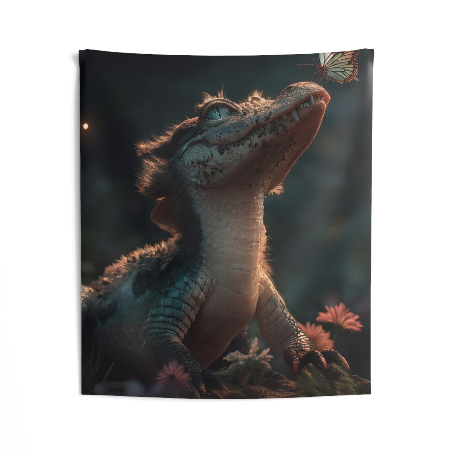 Gentle Gator and Butterfly Indoor Wall Tapestries – Twilight Meadow Encounter
