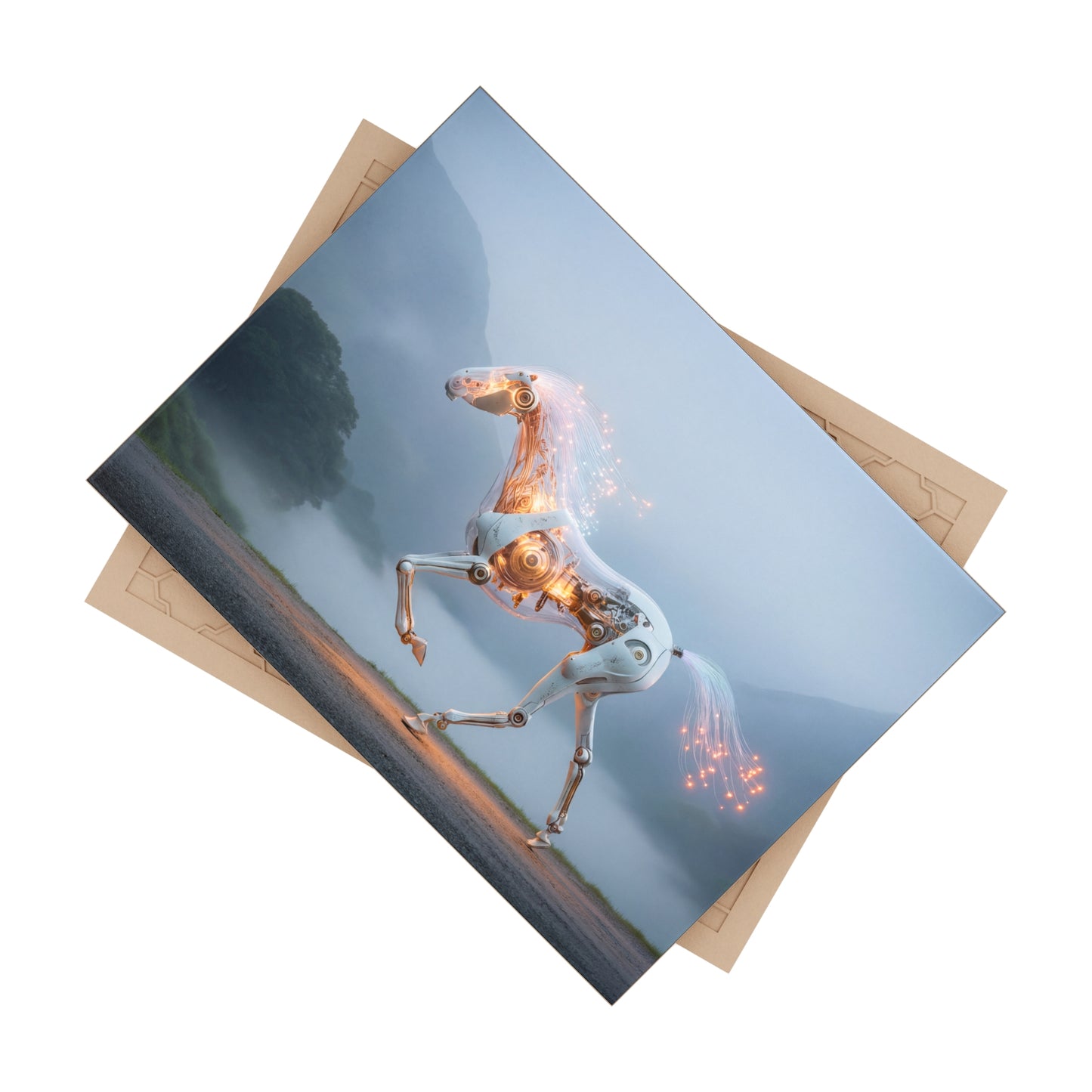 Cybernetic Stallion Ceramic Photo Tile – Neon Circuit Dreamscape