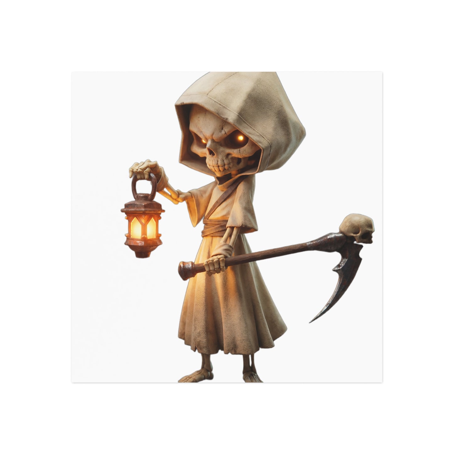 Lantern-Bearing Sentinel Square Magnet – Hooded Skeleton Guardian