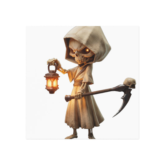 Lantern-Bearing Sentinel Square Magnet – Hooded Skeleton Guardian