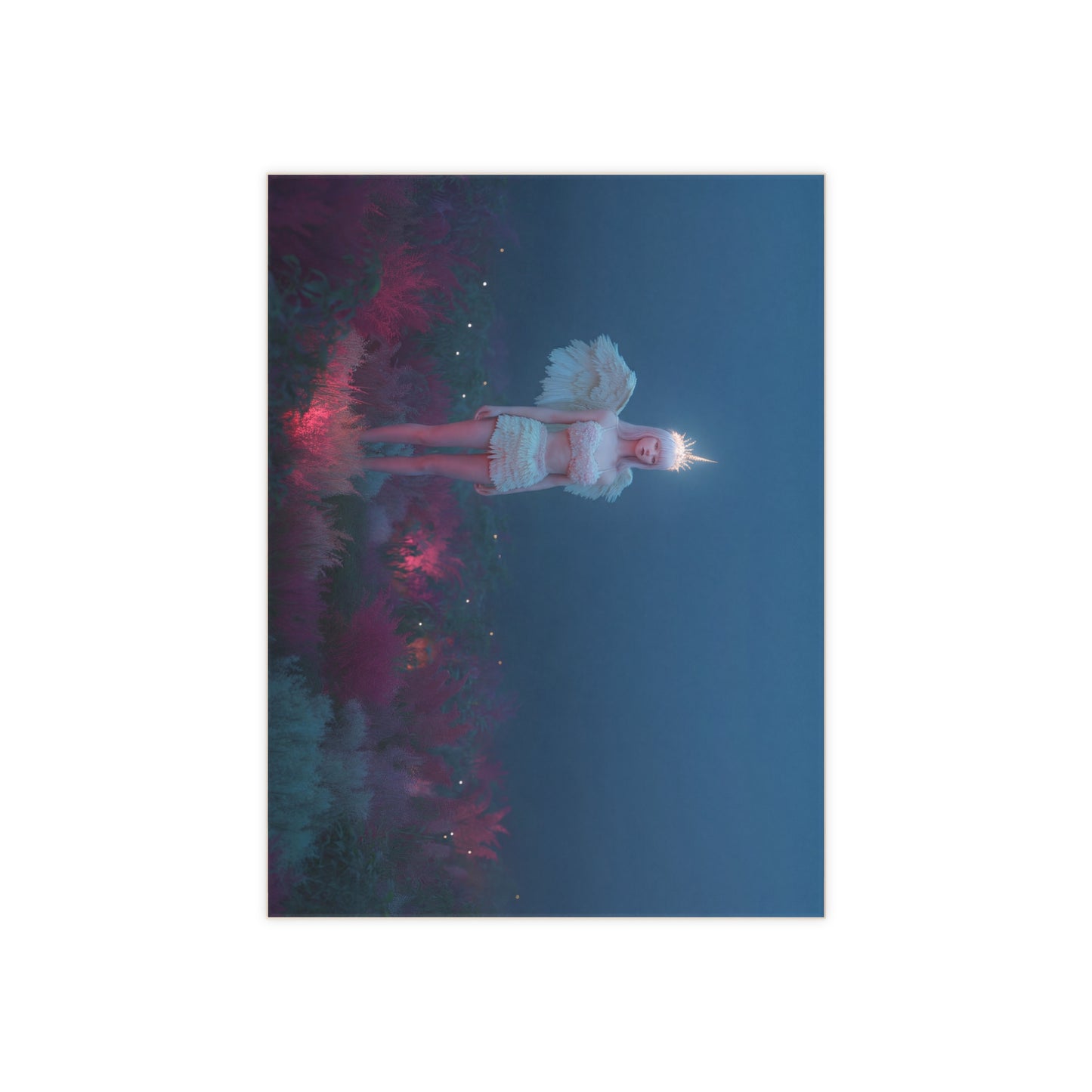 Luminescent Angel in Twilight Meadow Ceramic Photo Tile – Radiant Guardian of the Mist