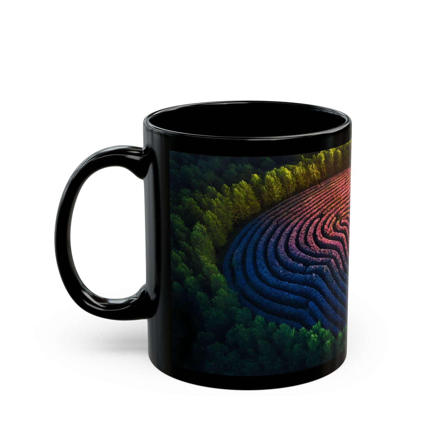 Rainbow Labyrinth Mug – Whimsical Floral Maze in Forest Light